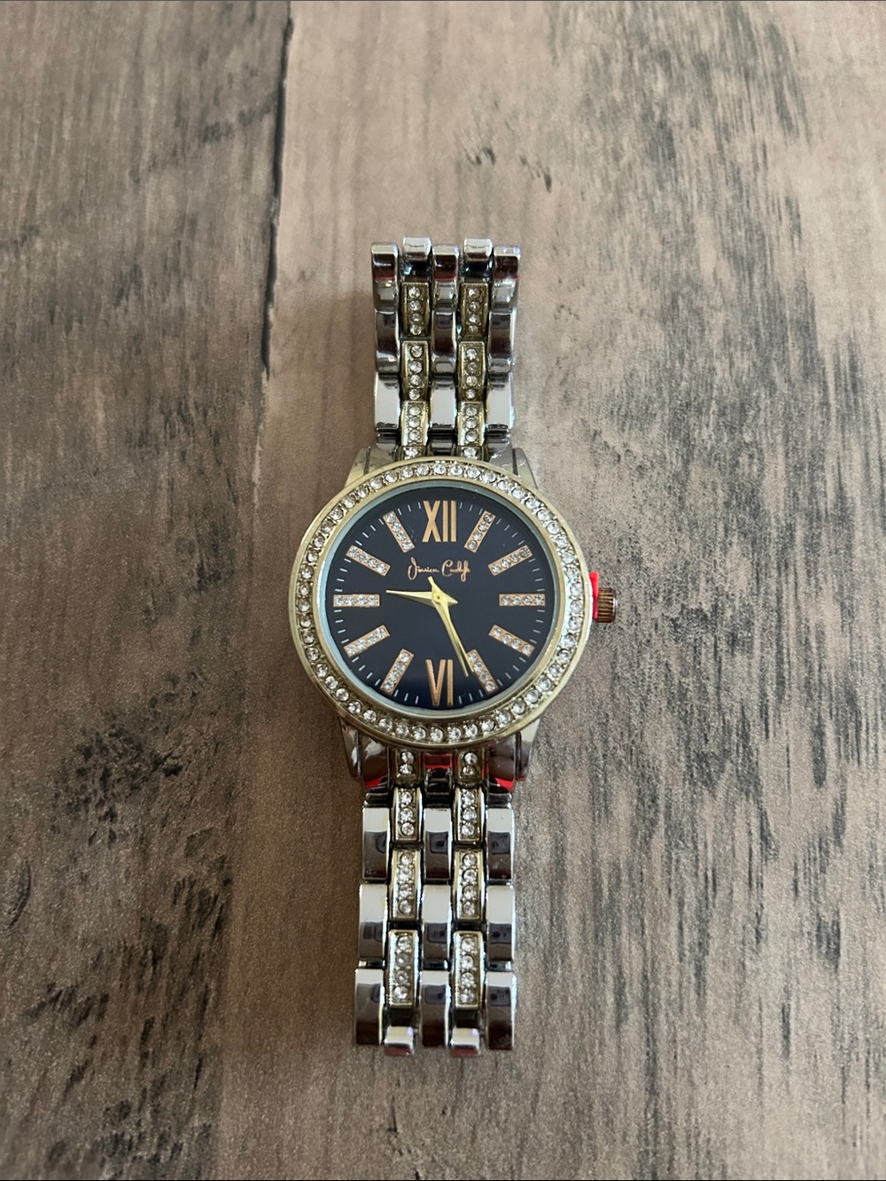 Women's Silver-Tone Crystal Bracelet Watch - Black Dial